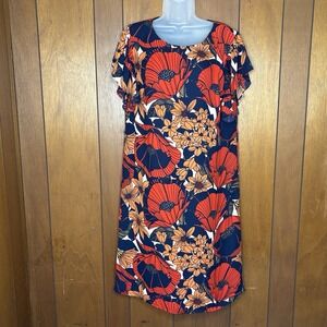 LOFT Dress M Bold Floral‎ Ruffle Sleeve Bloomcore Cottagecore Boho Y2K Artsy